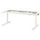 MITTZON white adjustable desk stand. Metal and plastic framework. Hooks for storage. Sleek, modern design.