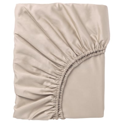 NATTJASMIN taupe fitted sheet, soft cotton-lyocell blend, rectangle with elastic corners.