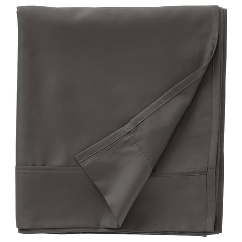 Folded grey bedsheet, smooth texture, rectangular shape, simple design.