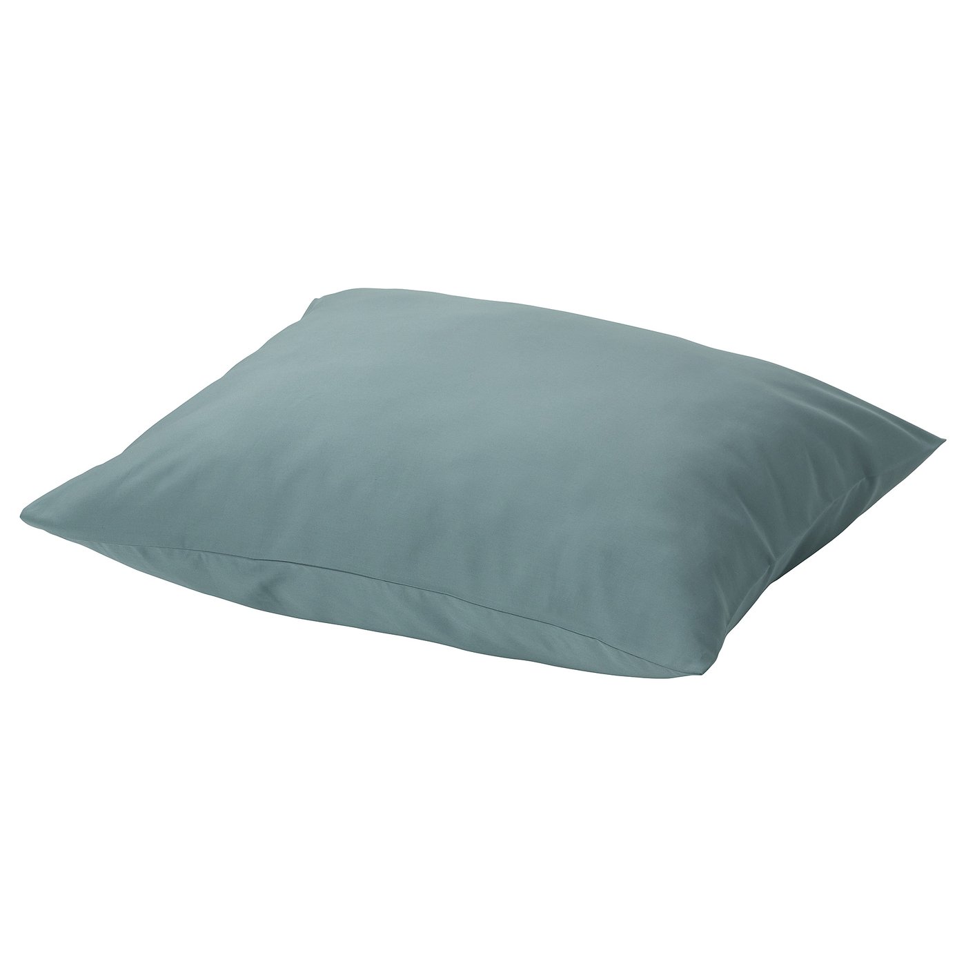 Square, smooth, teal pillow with envelope closure.