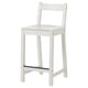 A white NORDVIKEN counter-height stool with a curved backrest and seat indent, made of solid pine and veneer.