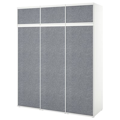 White PLATSA wardrobe with grey felt sliding doors.