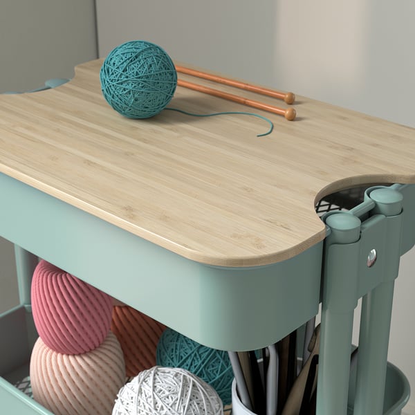 RÅSKOG / NORRÅVA Trolley with lid, light turquoise, 28x38x62 cm