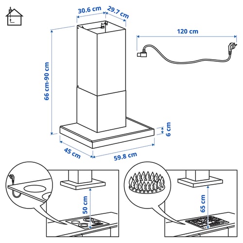 Illustration with measurements for the product: RULLBO.
