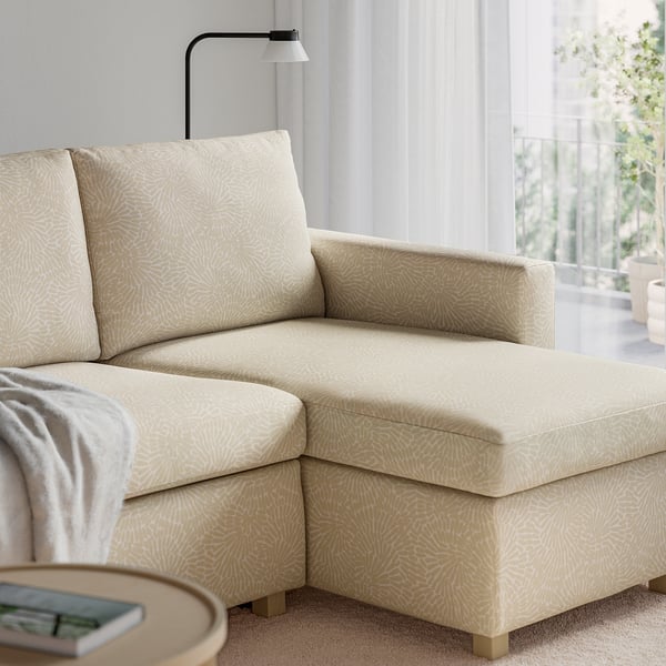 SALTSJÖBADEN 3-seat sofa-bed with chaise longue, Vittangi light beige/white