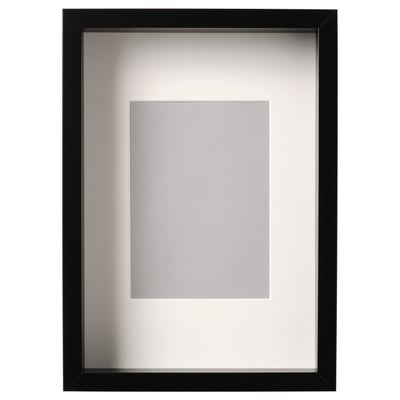 SANNAHED black photo frame with grey mat, rectangular, plastic front protection.