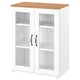 SKRUVBY white cabinet with glass doors, light wood top, modern and traditional blend, easy to assemble and clean.