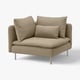 A beige SÖDERHAMN corner sofa with soft cushions and shiny, slim legs.