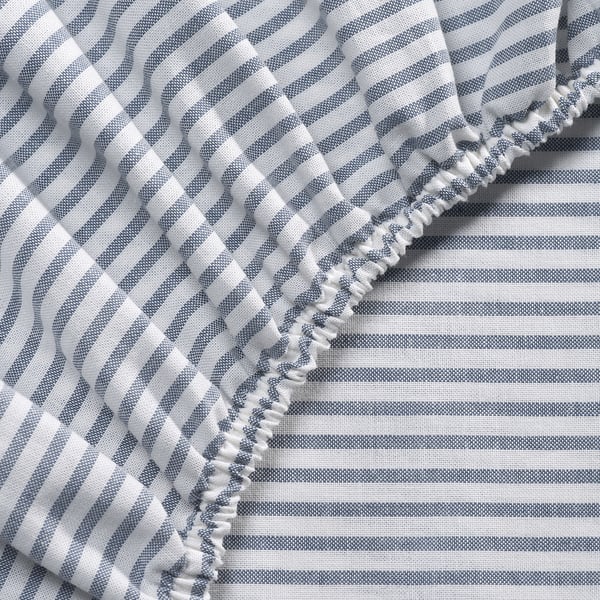Striped cotton bed skirt, neatly ruffled edge, white and grey, breathable, quality design.