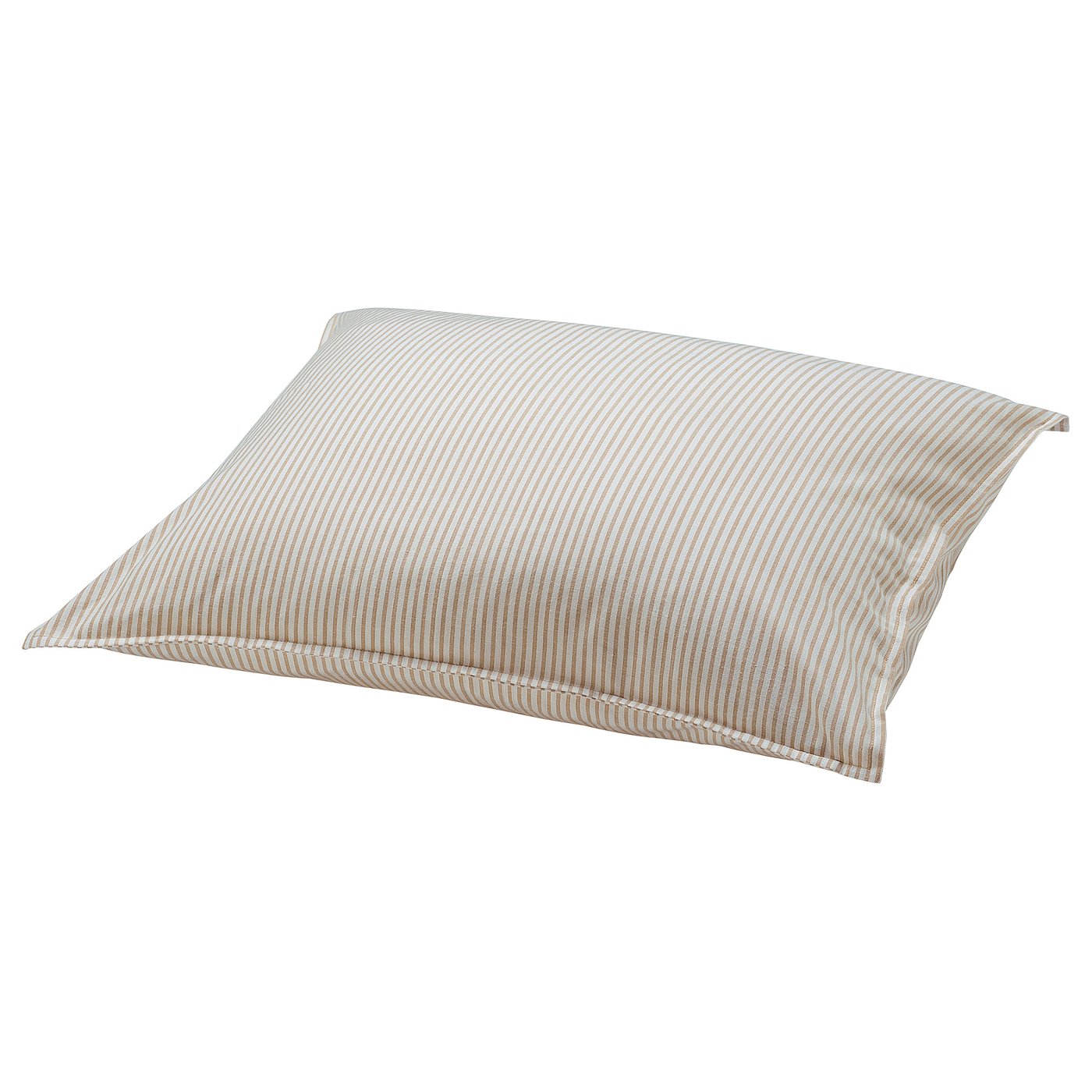 A SOLFIBBLA square pillow with beige and white stripes, made from 100% soft cotton. It has a simple, cosy vintage design.