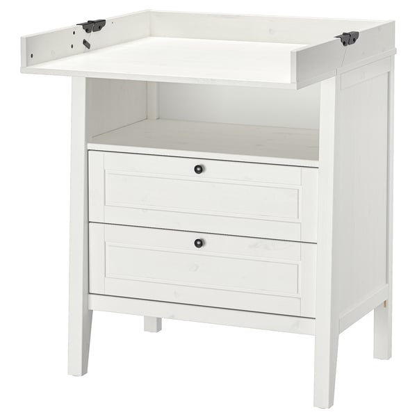 SUNDVIK white changing table, 2-drawer bedside table, wooden, square