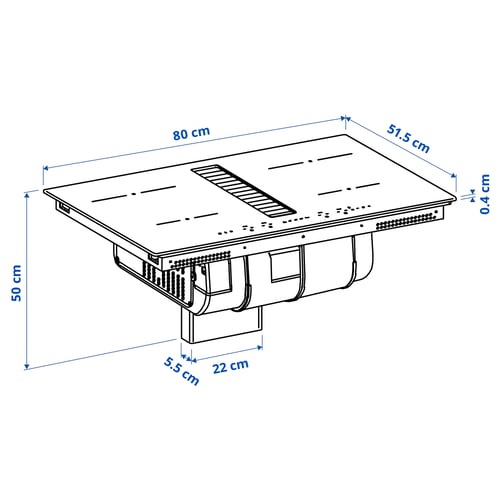 TÄCKNAN Induction hob/integrated extractor, IKEA 300 black, 80 cm