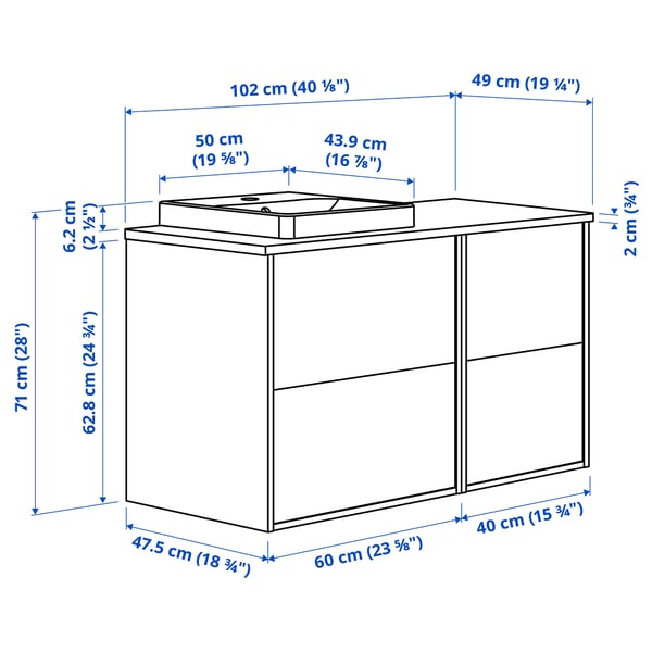 Illustration with measurements for the product: TÄNNFORSEN.