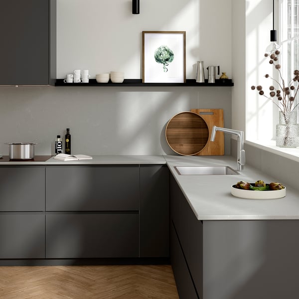 TÄRNHULT Custom made wall panel, light grey concrete effect/glass composite, 1 m²x1.2 cm