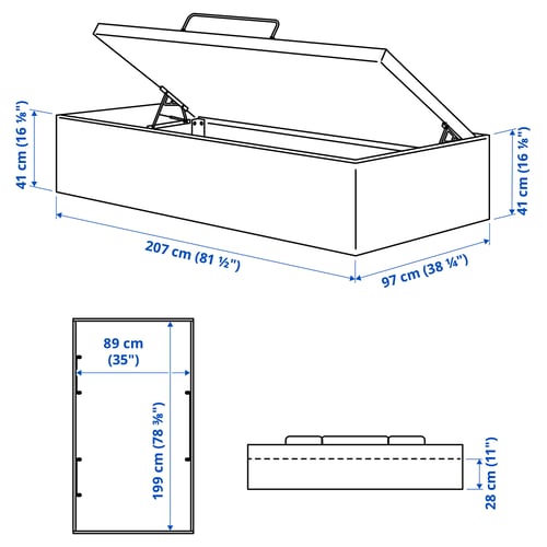 TJÅLLE Upholstered ottoman bed, Bomstad white, 90x200 cm