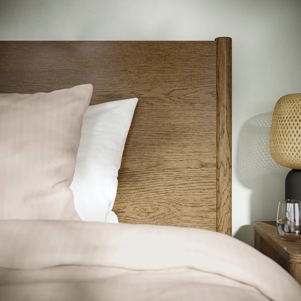 TONSTAD Bed frame, brown stained oak veneer, 140x200 cm