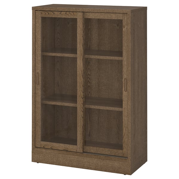 TONSTAD oak bookcase: classic wooden design, 4 adjustable shelves, sliding glass doors, sleek handle.