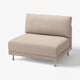 An UPPÅKRA beige fabric sofa with a modern design and sturdy chrome legs.