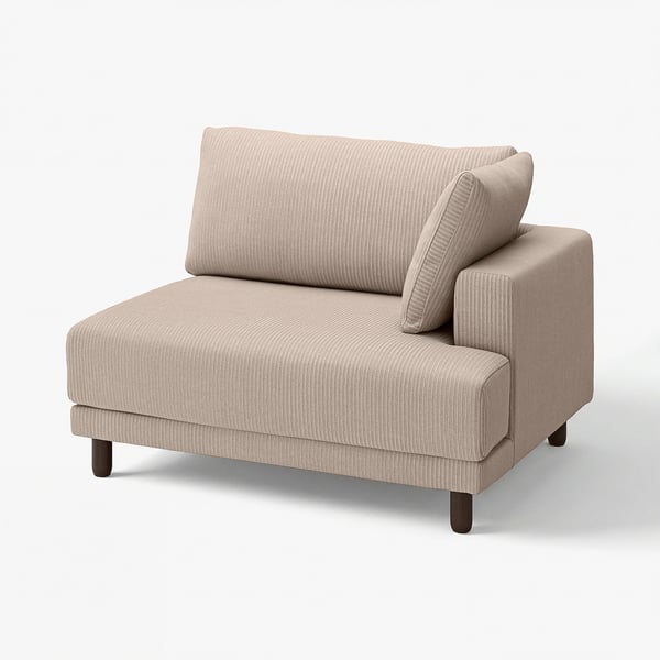 An UPPÅKRA beige fabric sofa with wooden legs.