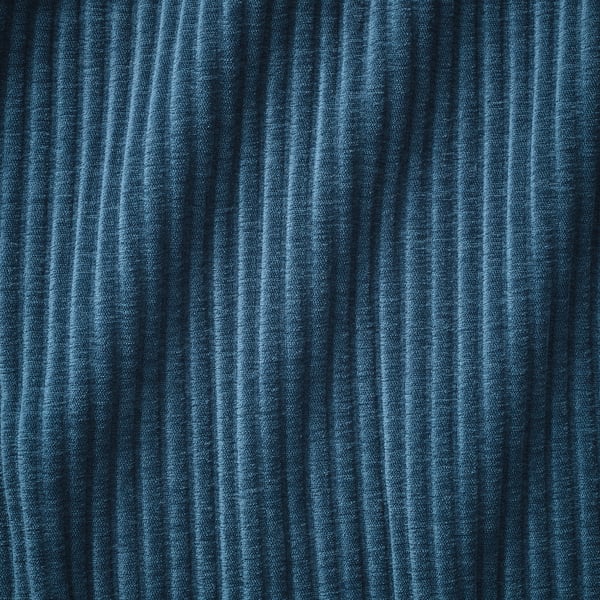 Close-up of a dark upholstered sofa, revealing fine, evenly spaced horizontal stripes and a smooth, textured fabric.
