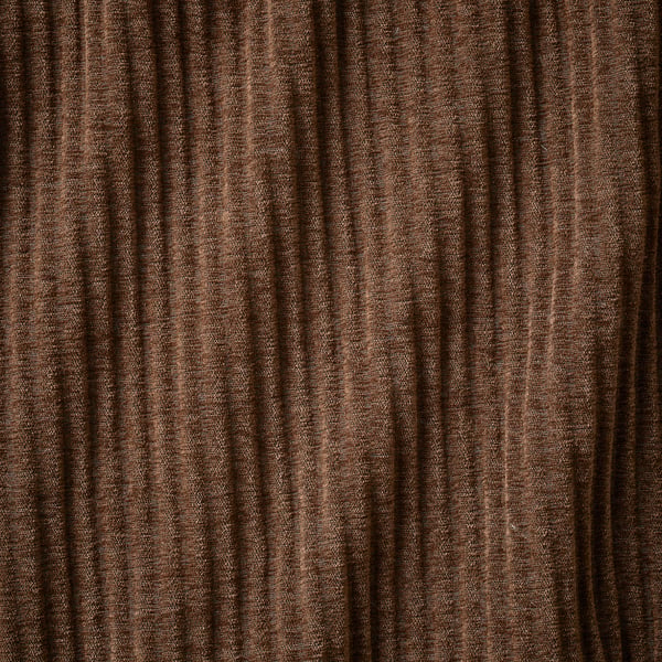 Close-up of a finely woven, textured brown fabric with subtle vertical lines, showcasing high-quality craftsmanship.