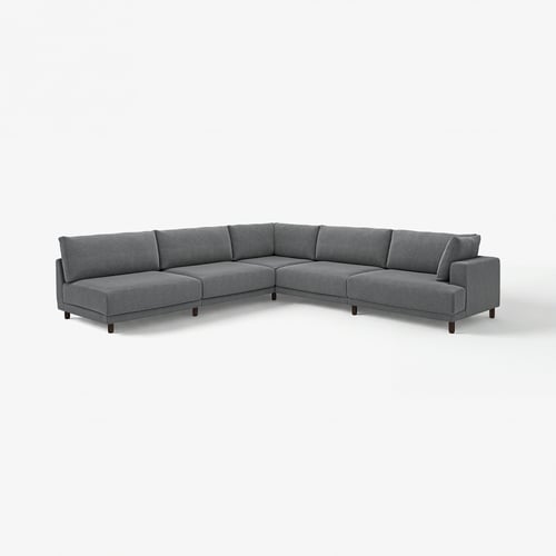 The UPPÅKRA sectional sofa is grey, modern, and designed for comfort with a sink-in feeling and oversized cushions.