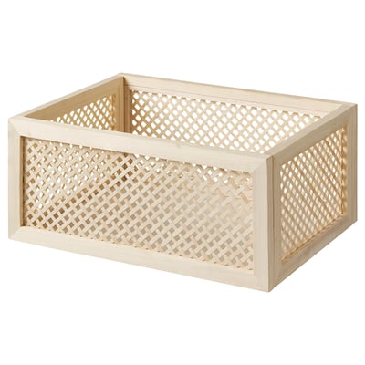 Poplar storage box, open lattice for kallax shelving, light beige, natural look.