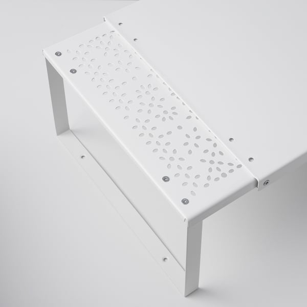 White shelf insert with multiple perforations for added storage. Ideal for organising kitchen cabinets.
