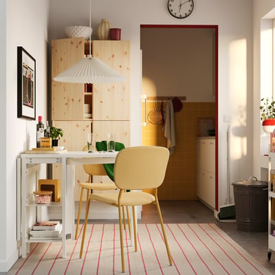 VIHALS / VIHALS Table and 2 chairs, gateleg table white/yellow Tibbleby yellow, 39/95/151x90 cm