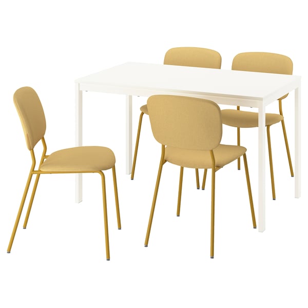 VIHALS / VIHALS Table and 4 chairs, white/yellow Tibbleby yellow, 120/180x74 cm