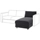 Depicts a modern dark gray VIMLE sofa with a storage chaise longue. The sofa square arms and a sleek design.