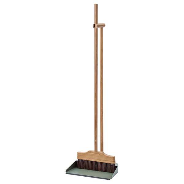 VINDSIKT Dustpan/broom, bamboo/grey-green