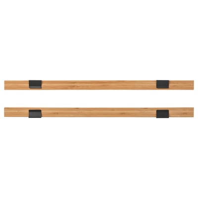 Two wooden poster hangers with black clips, simple design.