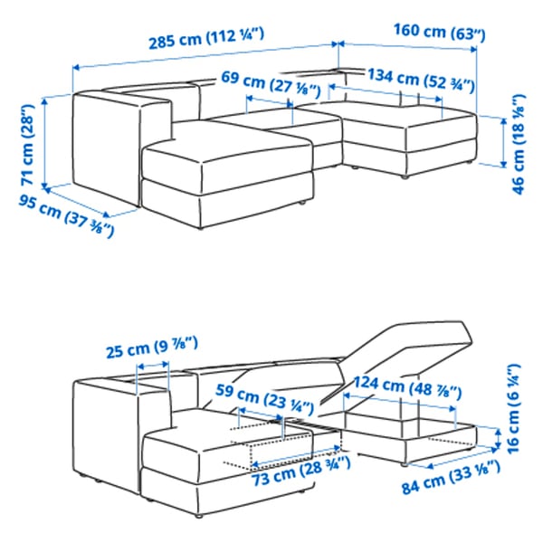 JÄTTEBO Sofá mod 3,5 lug c/chaise longue, c/braços Samsala/castanho amarelado