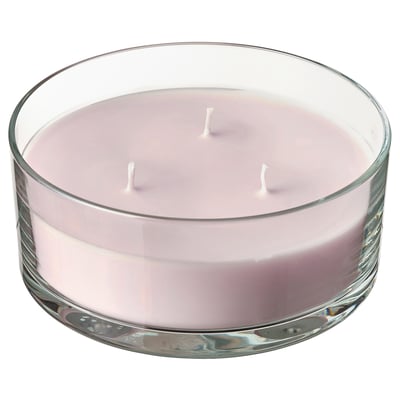 LOTSFÅGEL Vela perfumada em copo, 3 pavios, flores cor-de-rosa rosa claro, 25 h
