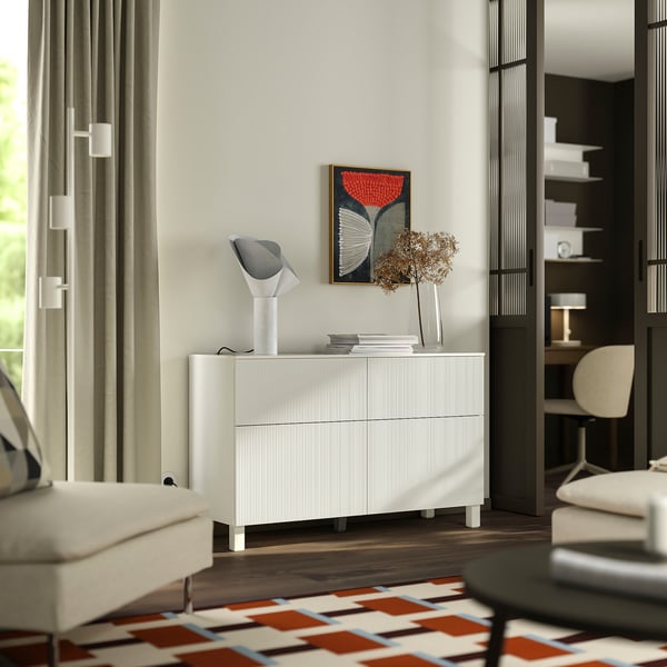 BESTÅ تشكيلة تخزين مع أبواب/ أدراج, أبيض/Förvaltare أبيض, 120x42x75 سم