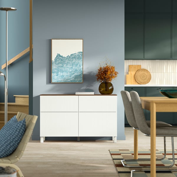 BESTÅ تشكيلة تخزين مع أبواب/ أدراج, أبيض/Förvaltare أبيض, 120x42x75 سم