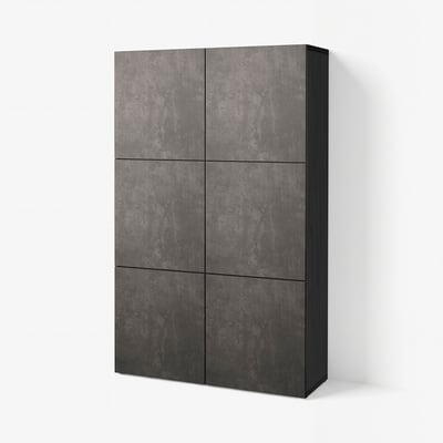 BESTÅ تشكيلة تخزين مع أبواب, أسود-بني Kallviken/رمادي غامق مظهر الخرسانة, ‎120x42x193 سم‏
