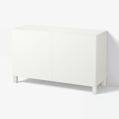 BESTÅ تشكيلة تخزين مع أبواب, أبيض/Lappviken/Stubbarp أبيض, ‎120x42x74 سم‏