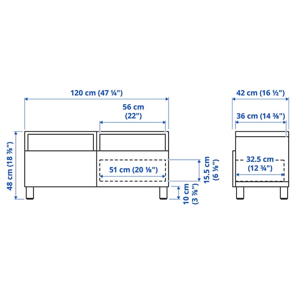 BESTÅ طاولة تلفزيون مع أدراج, أسود-بني/Hanviken/Stubbarp أسود-بني, 120x42x48 سم