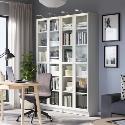 BILLY / OXBERG مكتبة, أبيض/زجاج, 160x30x202 سم