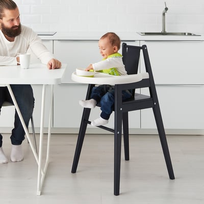 BLÅMES كرسي مرتفع مع صينية, أسود