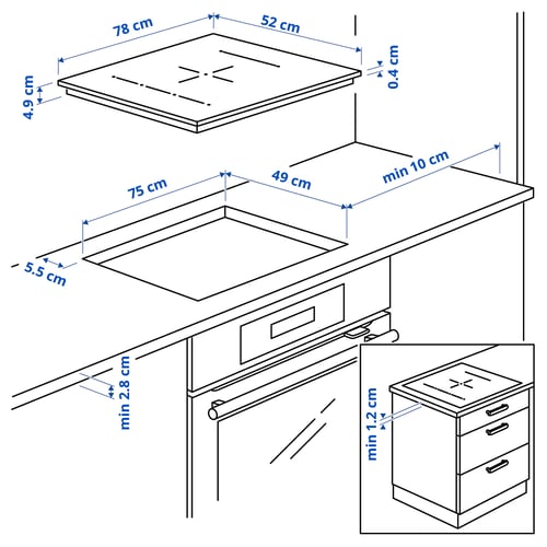 BLIXTSNABB موقد حث, IKEA 700 أسود, 78 سم