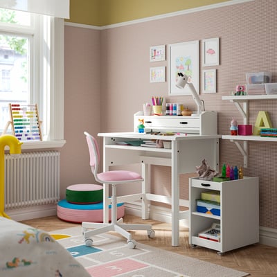 BRYTNING مكتب مع وحدة إضافة, أبيض, 85x53 سم