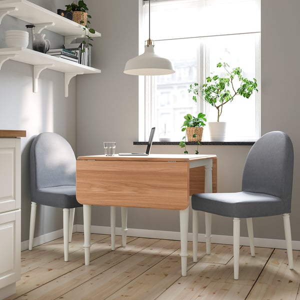 DANDERYD طاولة مع جناح يُطوى, قشرة سنديان/أبيض, 74/134x80 سم