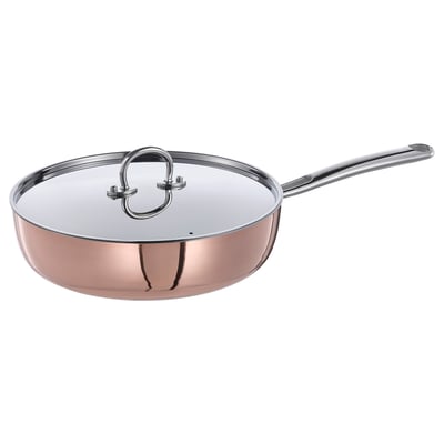 FINMAT مقلاة سوتيه مع غطاء, نحاس/ستينلس ستيل, 25 سم