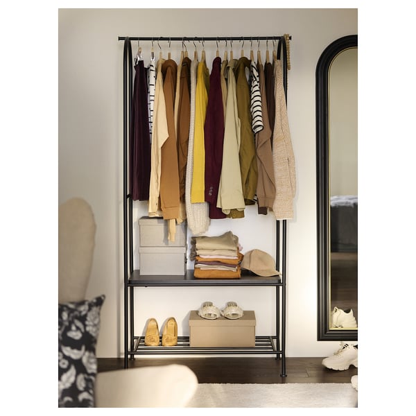 GRÅFJÄLLET حامل ملابس مع تخزين للأحذية, فحمي, 90x36x175 سم