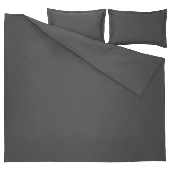 HAMPFLOCKEL غطاء لحاف و ٢ غطاء مخدة, رمادي غامق, 240x220/50x80 سم