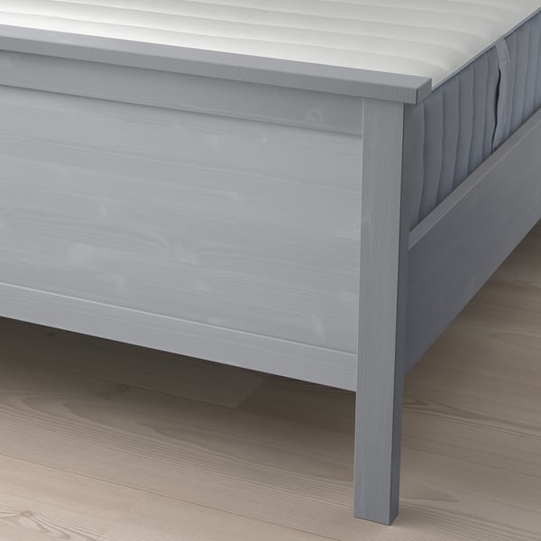 HEMNES هيكل سرير مع مرتبة, رمادي مصبوغ/Valevåg صلبة أكثر, 160x200 سم