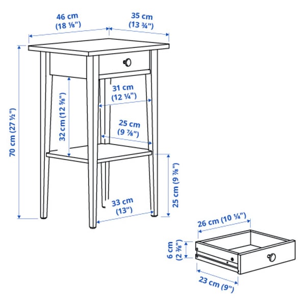 HEMNES طاولة سرير جانبية, رمادي-أخضر/بني فاتح, 46x35 سم